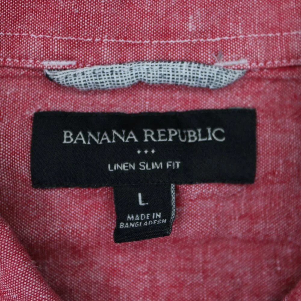 Banana Republic Linen Slim Fit Shirt Adult Large Red Linen/Cotton Blend‎ L/S